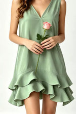 Full Size Sleeveless V-Neck Ruffle Hem Mini Dress Plus Size