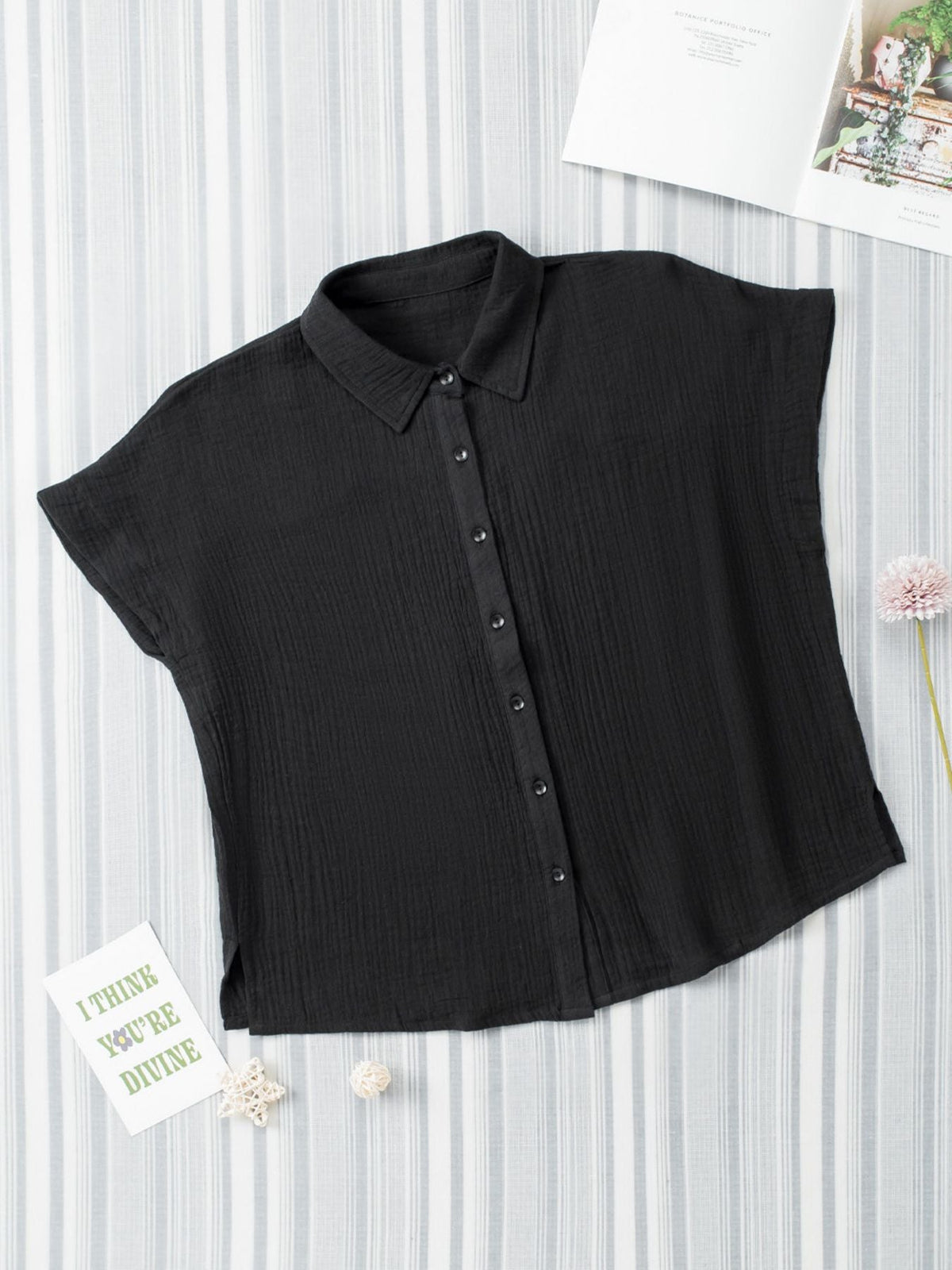 Crinkle Cotton Loose Short Sleeve Shirt