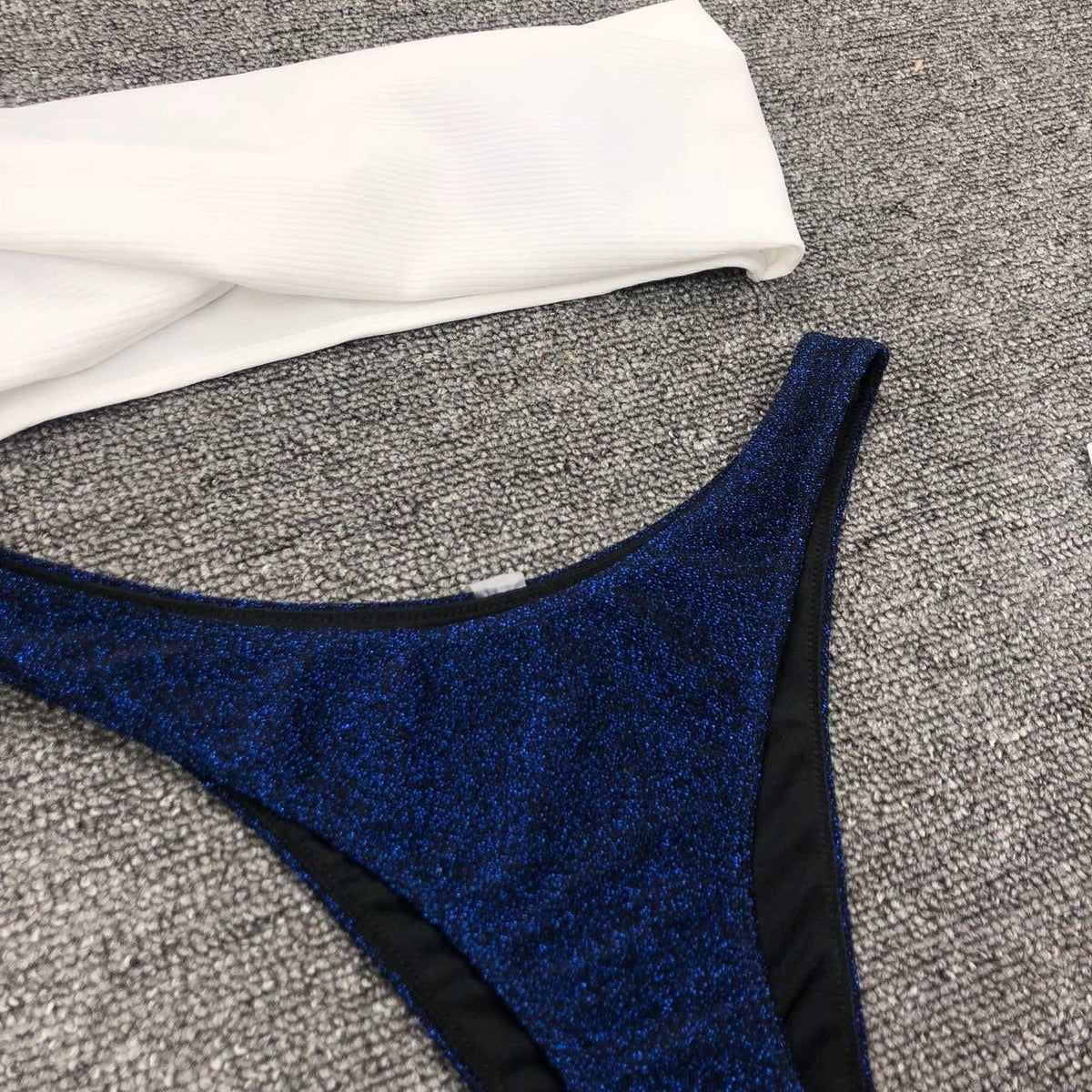 Sexy Sparkling Shiny Ribbed Bandeau Bikini 2025 Women Swimsuit Female Swimwear Two piece Bikini Set Triangle Bathing suit Swim