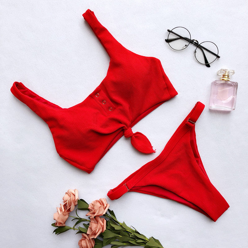 Knotted Ribbed Bikini 2026 Women Swimsuit Female Triangle Swimwear Two Pieces Bikini Set High Cut Bather Bathing Suit Swim Lady