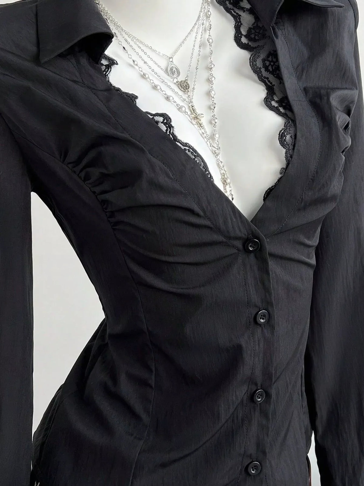 Lace Trim Slim Fit Shirt