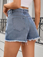 Washed Raw Hem Denim Shorts
