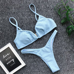 Ribbed V Shape Thong Bikini Women Swimwear Swimsuit Female Two-pieces Bikini set High Cut Bather Bathing Suit Swim Beachwear