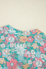 Printed Notched Short Sleeve Blouse