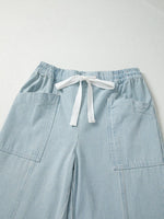 Stripe Mid Rise Drawstring Waist Jeans