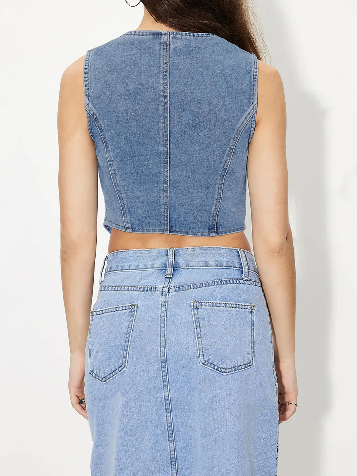 Button-Up Sleeveless Denim Vest