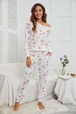 Flamingo Long Sleeve Top and Pants Lounge Set - Ladyez