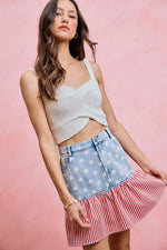 SO ME Stars And Stripes Fit And Flare Denim Mini Skirt