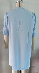 Summer Solid Color V neck Loose Pleated Half Length Sleeve Dress Women