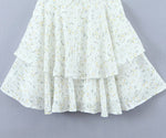 Retro French Ruffles Flounced Sleeve Lace Embroidered Vest Dress Deep V Plunge neck Drawstring Slim Fit Tiered Dress