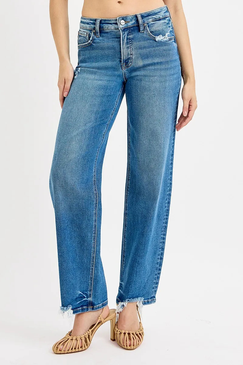 RISEN Full Size Mid Rise Baggy Jeans Plus Size - Ladyez
