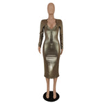 Women Clothing Graceful Fashionable Deep V Plunge Bronzing Fabric Dress Women Clothing