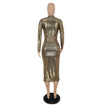 Women Clothing Graceful Fashionable Deep V Plunge Bronzing Fabric Dress Women Clothing