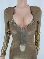 Women Clothing Graceful Fashionable Deep V Plunge Bronzing Fabric Dress Women Clothing