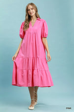 Umgee Solid Tiered Midi Dress