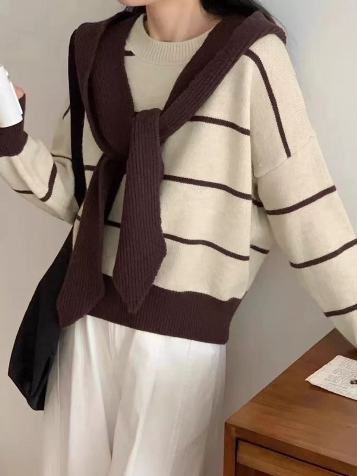 Striped Round Neck Long Sleeve Sweater