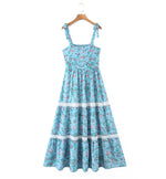 Spring Autumn Floral Strap Dress Vacation Seaside Lace Printed Dress
