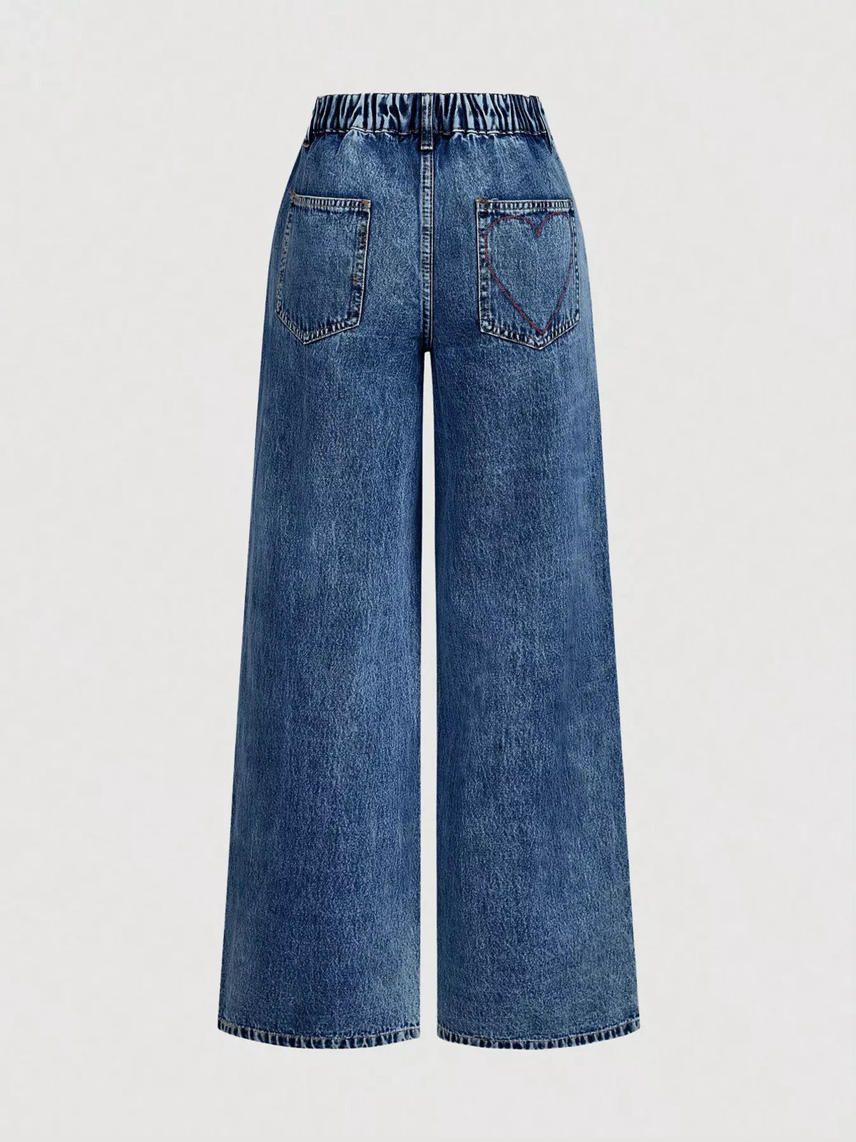 Embroidered Heart Wide-Leg Jeans