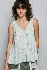POL Floral V-Neck Tank with Front Pocket
