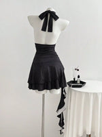 Polka Dot Cutout Front Halter Neck Dress