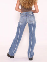 Striped Low-Rise Flare Jeans