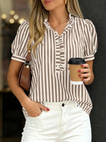 Frill Striped Puff Sleeve Blouse