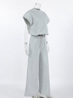 Round Neck Top and Wide Leg Pants Set