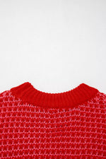 Stripe Wavy Crochet Eyelet Detail Ruffle Half Sleeve Sweater
