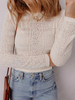 Sheer Lace Long Sleeve Cropped Top