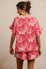 BiBi Print Woven Ruffled Sleeves Top