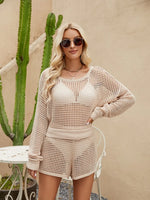 Openwork Round Neck Top and Shorts Swim Set - Ladyez