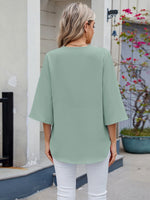 V-Neck Lace Trim Blouse - Ladyez
