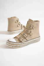 Beast Fashion Multi-Buckle Straps Studded Platform Sneakers - Ladyez