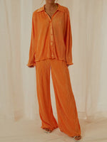 Collared Neck Long Sleeve Top and Pants Lounge Set - Ladyez