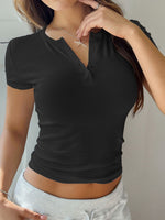 Devine Button Detail Short Sleeve T-Shirt - Ladyez