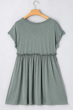 Frilled Gathered Seam Round Neck T Shirt Dress