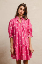 BiBi Ribbon Patterns With Scallops Edge Details Short Sleeve Dress