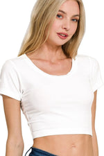 Zenana Ribbed Scoop Neck Crop Short Sleeve Top - Ladyez