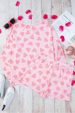 Heart Print Long Sleeve Top and Shorts Lounge Set - Ladyez