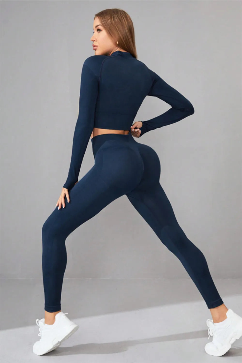 Mock Neck Long Sleeve Top and Pants Active Set - Ladyez