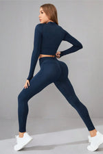 Mock Neck Long Sleeve Top and Pants Active Set - Ladyez