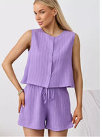 Textured Round Neck Tank and Shorts Set