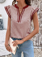 Striped Ruffle Sleeve Blouse