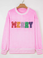 Sequin Chenille MERRY Graphic Plush Sweatshirt