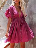 Drawstring Ruffled Half Sleeve Mini Dress