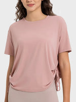 Millennia Drawstring Round Neck Short Sleeve Active T-Shirt - Ladyez