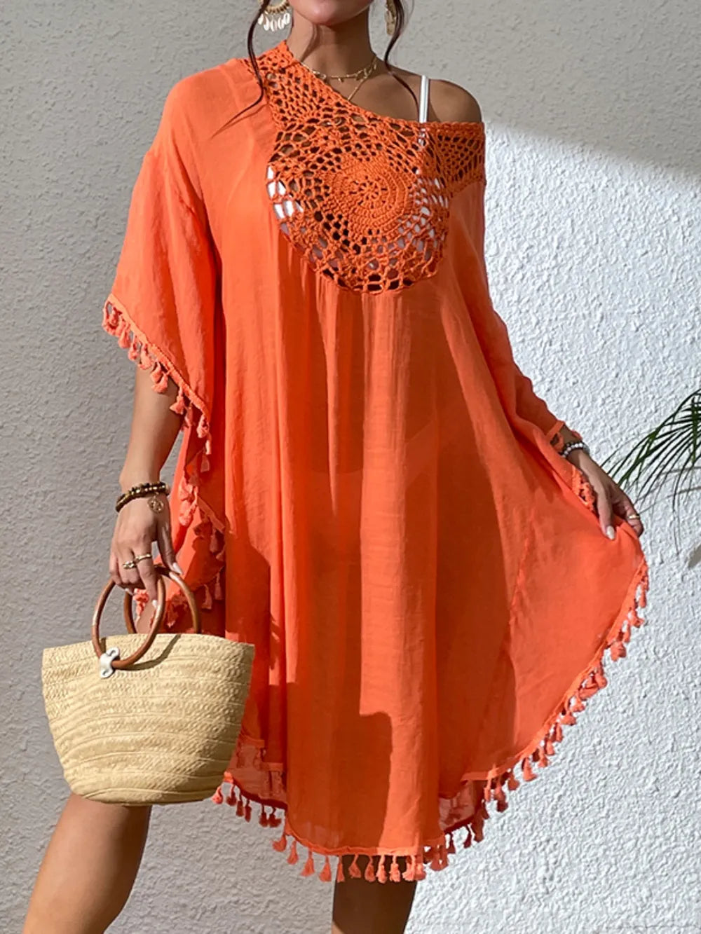 Tassel Cutout Scoop Neck Cover-Up Dress - Ladyez