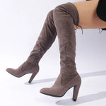 Point Toe Block Heels Boots - Ladyez