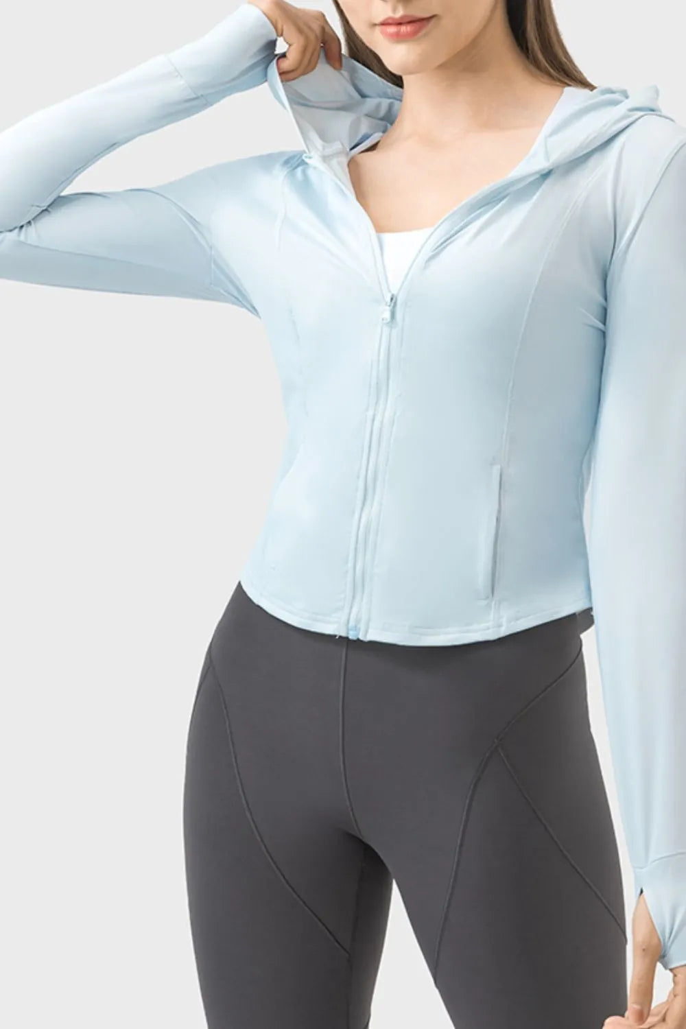 Millennia Pocketed Zip Up Hooded Long Sleeve Active Outerwear - Ladyez