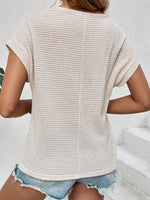 Waffle-Knit Round Neck Short Sleeve Top - Ladyez